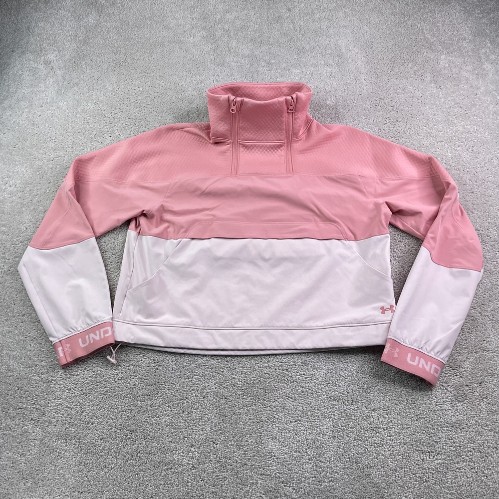 Under Armour Jacket Women Medium Pink Rush Storm Crop Pullover Activewear Gym